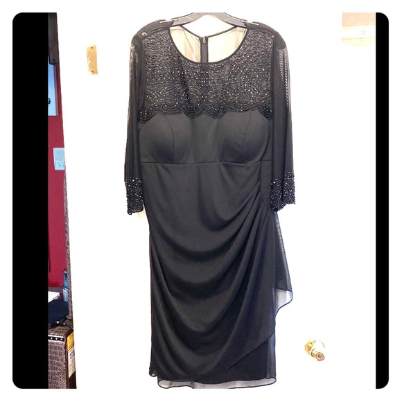 Xscape Dresses & Skirts - Xscape Black Sheer 3/4 Sleeve Beaded Dress 16W